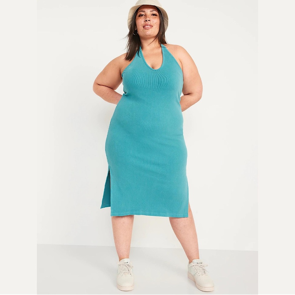 Old Navy Fitted Rib-Knit Halter Midi Dress - Mediterranean Sea - 3X 24/26